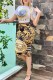 Gold Fashion Sexy Print Letter O Neck Short Sleeve Two Pieces