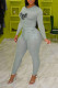 Grey Sexy Print Patchwork O Neck Long Sleeve Two Pieces