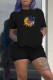 Black Casual Print Patchwork O Neck Short Sleeve Two Pieces