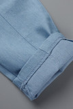 Blue Fashion Casual Solid Patchwork Backless Spaghetti Strap Skinny Jumpsuits