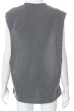 Grey Sexy Street Print Hollowed Out Patchwork O Neck T-Shirts