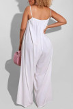 White Sexy Casual Solid Backless Spaghetti Strap Regular Jumpsuits
