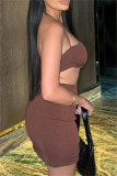 Red Fashion Sexy Solid Bandage Backless Slit Strapless Sleeveless Two Pieces