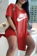 Red Fashion Casual Print Letter V Neck Short Sleeve Two Pieces