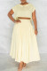Beige Fashion Casual Solid Patchwork O Neck Short Sleeve Two Pieces
