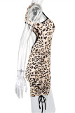 Leopard Print Fashion Sexy Print Leopard Hollowed Out Backless V Neck Skinny Romper