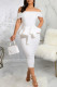 White Work Elegant Solid Bandage Patchwork Flounce Off the Shoulder Dresses