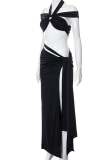Black Sexy Solid Patchwork Halter Sleeveless Two Pieces