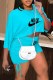 Baby Blue Fashion Casual Print Letter O Neck Short Sleeve Two Pieces