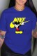 Blue Fashion Street Character Letter O Neck T-Shirts