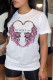 White Fashion Street Print Patchwork Letter O Neck T-Shirts