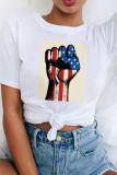 White Fashion Street Print Patchwork O Neck T-Shirts