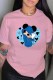 Pink Fashion Casual Character Print O Neck T-Shirts