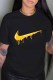 Black Fashion Street Print Patchwork O Neck T-Shirts