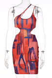 Colour Sexy Print Patchwork Spaghetti Strap Pencil Skirt Dresses