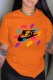 Orange Fashion Street Print Letter O Neck T-Shirts