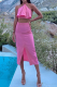 Pink Casual Solid Flounce Halter Sleeveless Two Pieces