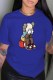 Blue Fashion Casual Print O Neck T-Shirts