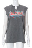 Grey Sexy Street Print Hollowed Out Patchwork O Neck T-Shirts