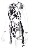 Black Fashion Sexy Print Tassel Hollowed Out Backless Swimwears (Without Paddings)