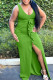Green Sexy Solid Patchwork Slit Stringy Selvedge U Neck Long Dress Dresses