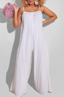 White Sexy Casual Solid Backless Spaghetti Strap Regular Jumpsuits