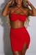 Red Fashion Sexy Solid Bandage Backless Slit Strapless Sleeveless Two Pieces