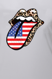 White Fashion Street Lips Printed Patchwork O Neck T-Shirts