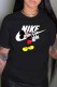 Black Fashion Street Character Print Patchwork Letter O Neck T-Shirts
