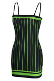 Red Sexy Striped Print Patchwork Spaghetti Strap Pencil Skirt Dresses