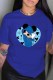 Blue Fashion Casual Character Print O Neck T-Shirts
