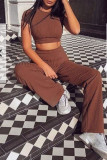 Pink Casual Solid O Neck Short Sleeve Two Pieces