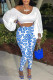 White Fashion Casual Print Patchwork V Neck Long Sleeve Two Pieces