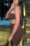 Red Fashion Sexy Solid Bandage Backless Slit Strapless Sleeveless Two Pieces