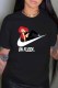 Black Fashion Street Character Print Letter O Neck T-Shirts