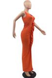 Green Sexy Solid Patchwork Slit Stringy Selvedge U Neck Long Dress Dresses