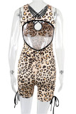 Leopard Print Fashion Sexy Print Leopard Hollowed Out Backless V Neck Skinny Romper