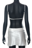 White Sexy Solid Patchwork Spaghetti Strap Sleeveless Two Pieces