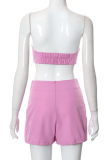 Pink Sexy Solid Patchwork Strapless Sleeveless Two Pieces