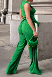 Green Fashion Solid Patchwork Turndown Collar Sleeveless Two Pieces