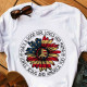 White Fashion Street Print Patchwork Letter O Neck T-Shirts