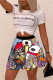 Multicolor Fashion Casual Print Basic O Neck Short Sleeve Two Pieces