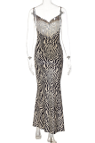 Colour Sexy Print Backless Spaghetti Strap Trumpet Mermaid Dresses