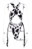 Black Fashion Sexy Print Tassel Hollowed Out Backless Swimwears (Without Paddings)