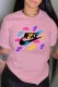 Pink Fashion Street Print Letter O Neck T-Shirts