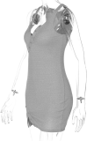 Blue Sexy Solid Buckle V Neck Irregular Dress Dresses