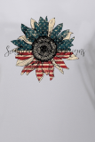 White Fashion Street Print Patchwork O Neck T-Shirts