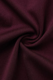 Burgundy Sexy Solid Ripped Hollowed Out Patchwork Oblique Collar Pencil Skirt Dresses