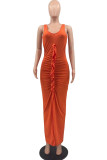 Green Sexy Solid Patchwork Slit Stringy Selvedge U Neck Long Dress Dresses