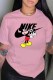 Pink Fashion Street Character Print Patchwork Letter O Neck T-Shirts